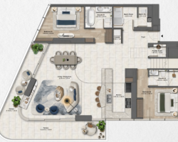 4-bedroom duplex floor plan at Soulever by Beyond Dubai Maritime City showing multi-level layout, private terraces, and luxury waterfront living spaces